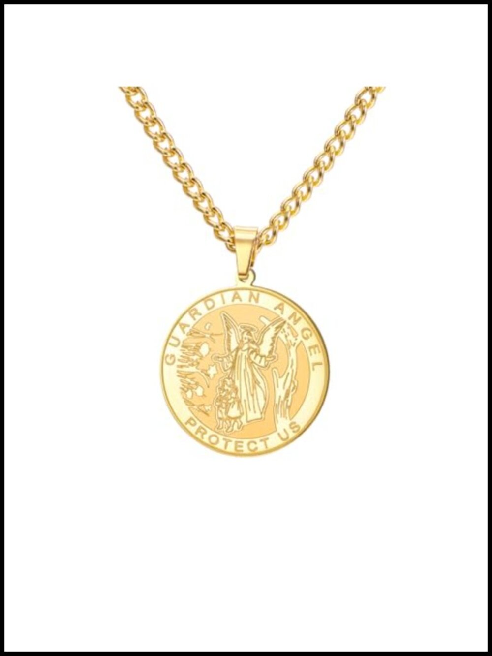 Stainless Steel Guardian Angel Pendant Necklace Religious Keepsake Jewelry